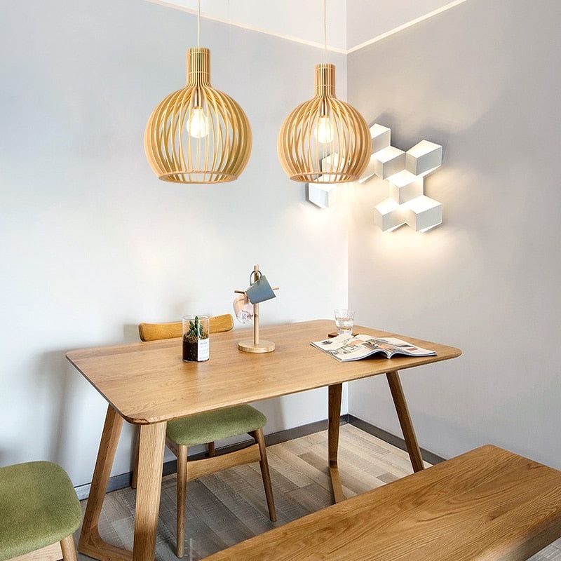 Handgefertigte Holz-Hängeleuchte – Natürliche Skandinavische Pendelleuchte aus Massivholz für Esszimmer, Küche & Wohnzimmer, höhenverstellbar