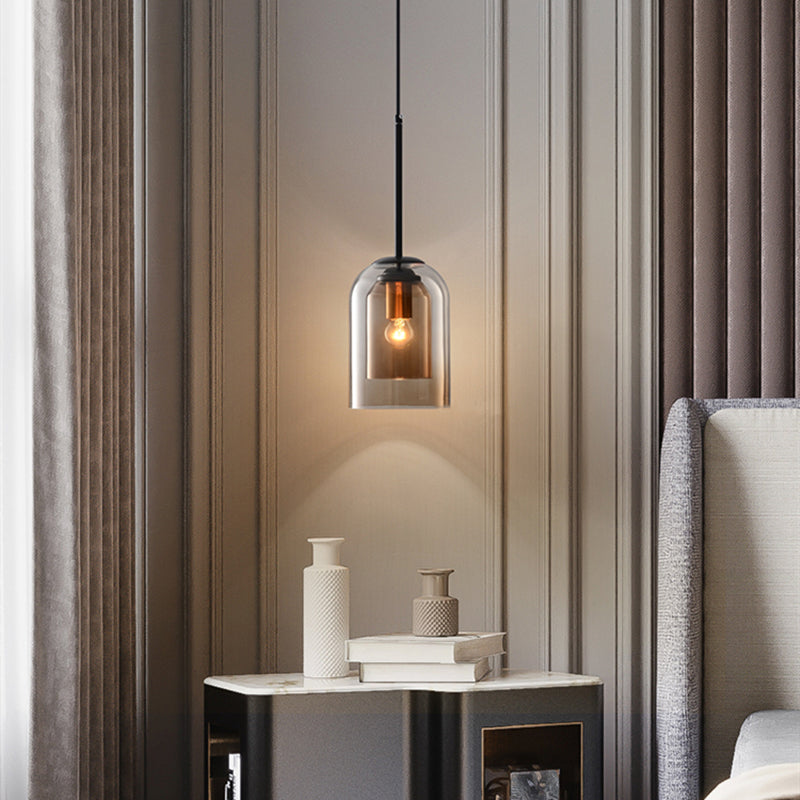 Glas-Pendelleuchte Nordisches Design – Moderne Hängeleuchte aus Farbglas mit Eisenbeschlägen für Küche, Esszimmer & Wohnzimmer, höhenverstellbar