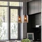 Glas-Pendelleuchte Nordisches Design – Moderne Hängeleuchte aus Farbglas mit Eisenbeschlägen für Küche, Esszimmer & Wohnzimmer, höhenverstellbar