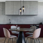 Glas-Pendelleuchte Nordisches Design – Moderne Hängeleuchte aus Farbglas mit Eisenbeschlägen für Küche, Esszimmer & Wohnzimmer, höhenverstellbar