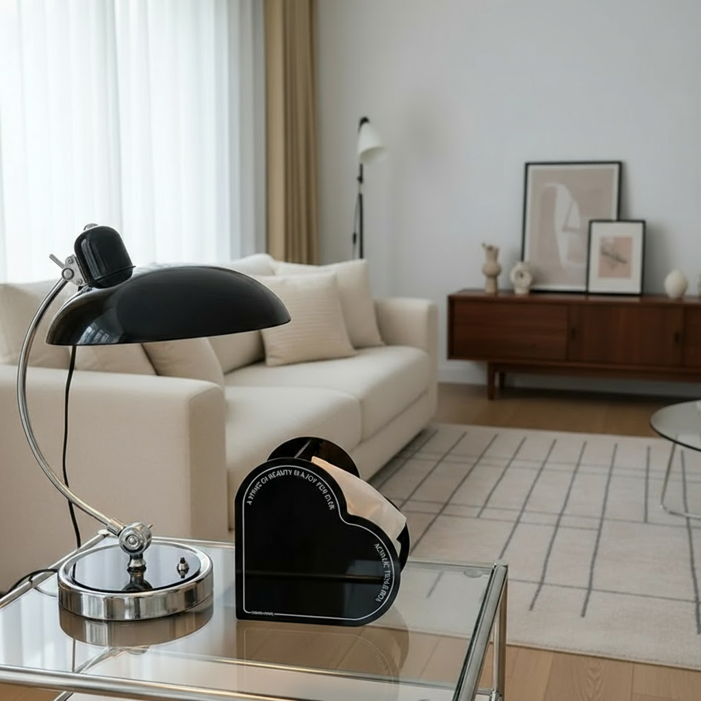 ScandiArc Tischlampe – Bauhaus-inspirierte Design-Tischleuchte mit gebogenem Metallarm in Chrom für Schreibtisch, Nachttisch & Wohnzimmer